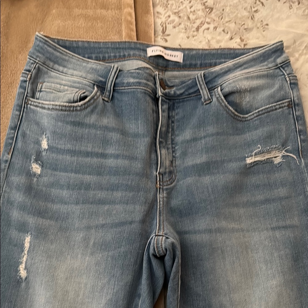 Flying Monkey Blue Ankle Cropped denim Jeans Distressed